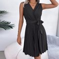 thumbnail image 4 of Birdeem Robe Sans Manches à Col en V Croisé pour Femmes, Couleur Unie, Taille Pliée, 4 of 8