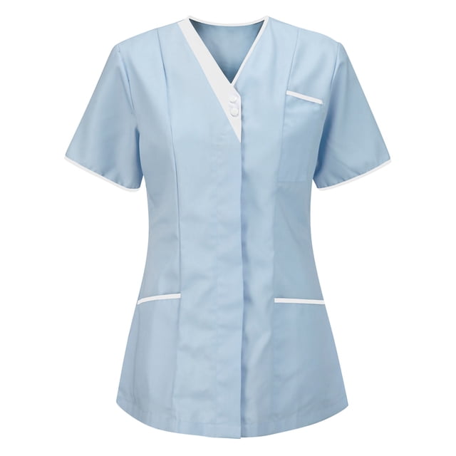 BVOFAR Women's Short Sleeve Scrub Tops V Neck Soft Comfy Housekeeping Uniforms Nurse Working Tops with Pockets