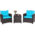 thumbnail image 4 of Costway Ensemble de Mobilier de Jardin en Rotin 3 Pcs, Canapé et Fauteuils Rembourrés Turquoise, 4 of 10