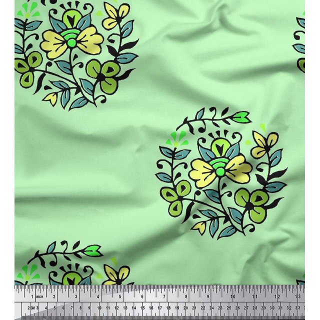 Soimoi Velvet Fabric Leaves & Floral Block Decor Fabric Printed Yard 58 Inch Wide