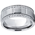 thumbnail image 2 of Men's Titanium Wedding Band Ring with Double Row Cubic Zirconia, Comfort Fit, 2 of 6