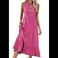 thumbnail image 3 of Robe Chemise Sans Manches d'Été 2025 pour Femmes Col en V Décontractée Midi Robes Rose Rouge m, 3 of 10