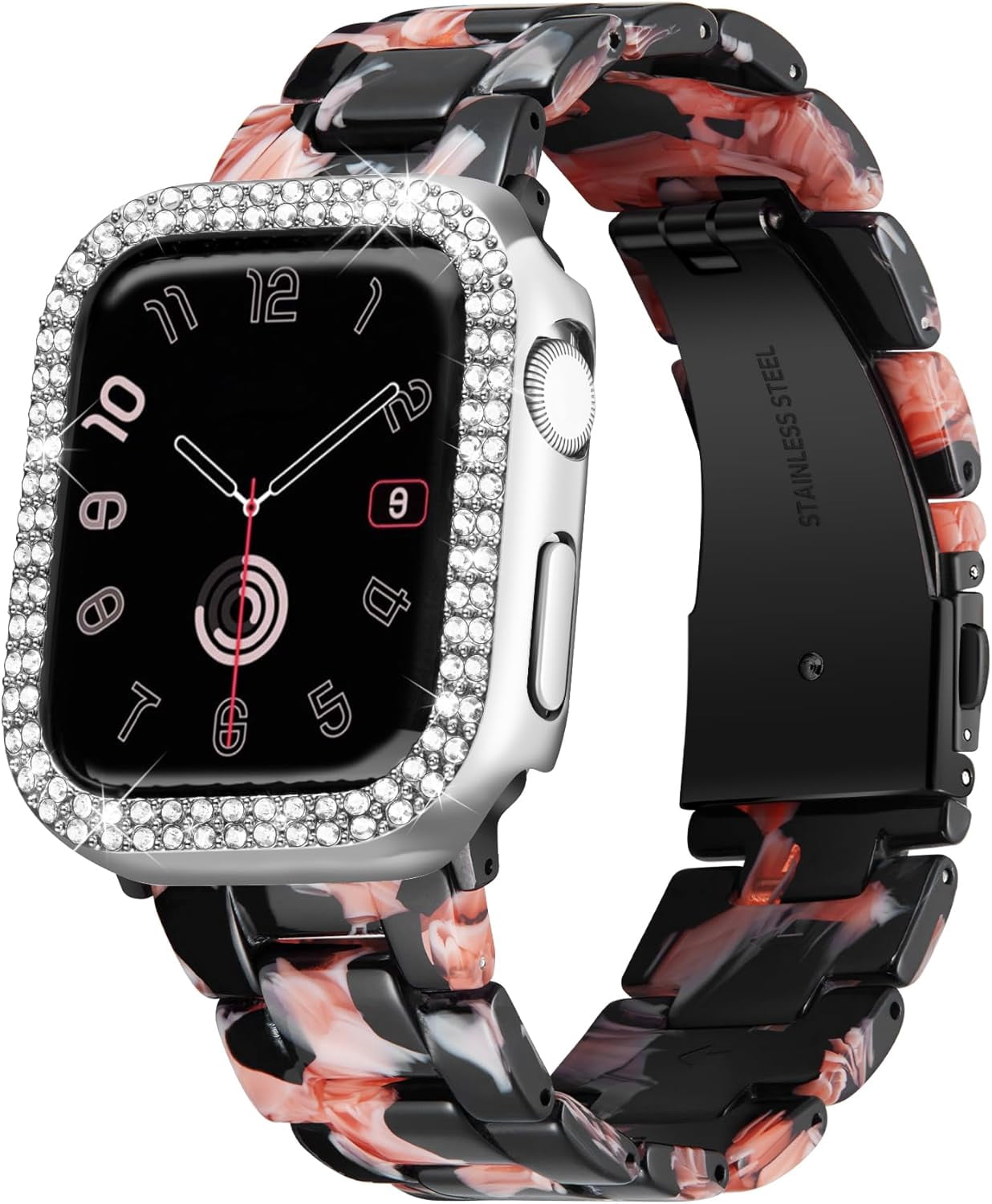 XIHAMA Resin Watch Bands for Apple Watch Band 40mm 41mm 44mm 45mm iWatch Watch Strap with Glitter Bling Protective Case Cover Wristband for Apple Watch Series 8 7 SE SE2 6 5 4