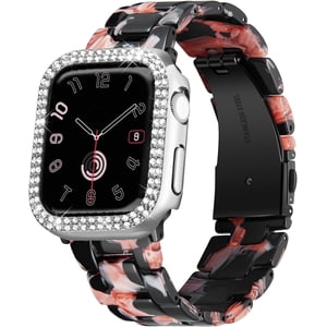 XIHAMA Resin Watch Bands for Apple Watch Band 40mm 41mm 44mm 45mm iWatch Watch Strap with Glitter Bling Protective Case Cover Wristband for Apple Watch Series 8 7 SE SE2 6 5 4