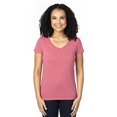 thumbnail image 1 of T-Shirt à Manches Courtes Col en V pour Femmes - Rouge Chiné - L, 1 of 3