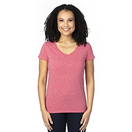 T-Shirt à Manches Courtes Col en V pour Femmes - Rouge Chiné - L