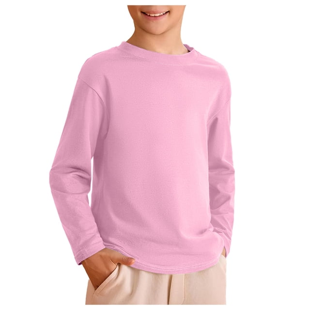 WUANDIXFA Filles Garçons Chandails à Manches Longues Enfants Garçons Automne Coton T-Shirts à Manches Longues à Col Rond T-Shirts Hauts Rose, 9-10 Ans