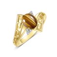 thumbnail image 3 of RYLOS Rings for Women 14K Yellow Gold Greek Key Designer Ring 9X7MM Gemstone & Diamond Ring November Tiger Eye Jewelry  Size 5, 3 of 7