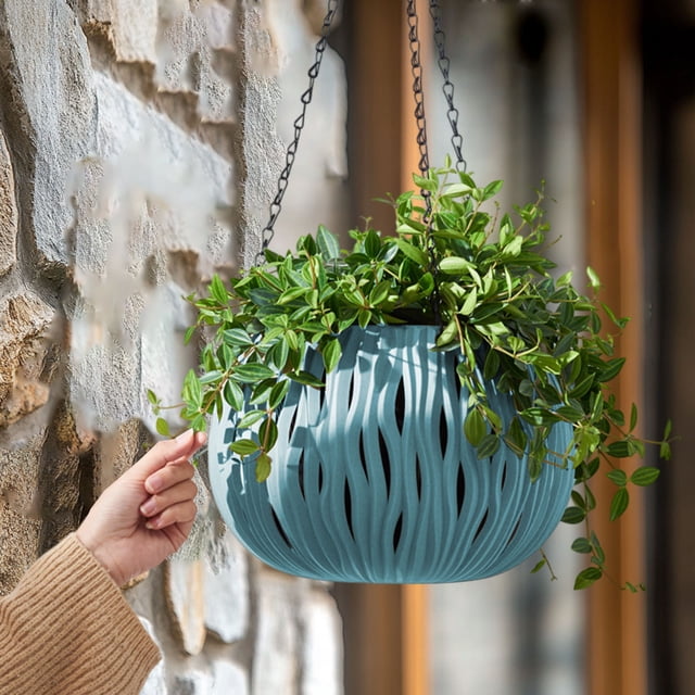 Zenithome Panier de Plantation Suspendu en Rotin avec Conception de Barrière à l'Eau Empêche la Rotation des Racines Pot de Plante en Plastique Intérieur Extérieur pour Succulentes Lierre