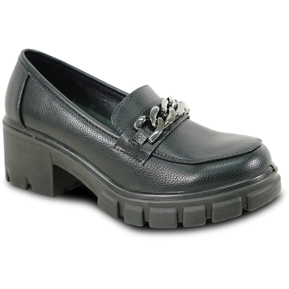 kozi Mocassin à Plateforme pour Femmes à Talon Épais, à Enfiler, Chaussure Habillée OY3302, Escarpin à Talon, Semelle Intérieure Amovible, Noir, Taille 6