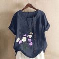 thumbnail image 2 of QATAINLAV Chemises en Lin et Coton pour Femmes Décontractées Amples à Manches Courtes Blouse Boutonnée Surdimensionnée à Col Rond Tunique Graphique T-Shirts Hauts d'Été de Plage Aujourd'hui Ventes Prime Bleu Marine TTG, 2 of 5