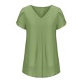 thumbnail image 3 of Birdeem T-Shirt à Manches Courtes en Chiffon Uni Décontracté Col en V pour Femmes, 3 of 5