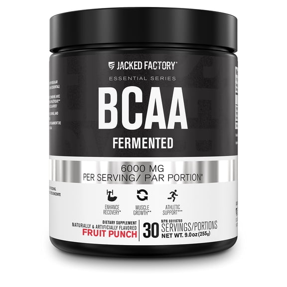 BCAA Powder (Fermented) - 6g Branched Chain Amino Acids Supplement for Enhanced Recovery, Reduced Fatigue, Increased Strength, and Muscle Growth - 30 Servings, Fruit Punch
