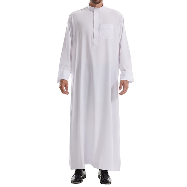 Styesk Jackets for Men Men's Muslim Robe Arab Middle Robe Long Style Long Sleeve Standing Neck Pocket Pullover Long Shirt Fashion Casual Robe