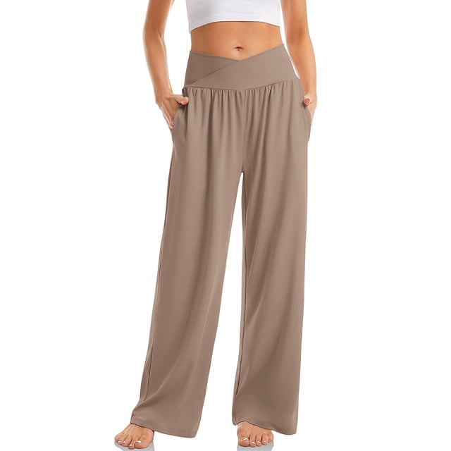 Yuyuzo Womens Plus Size Yoga Pants Belly Control Straight Leg Slacks Solid Color Basic Lounge Wear Trousers