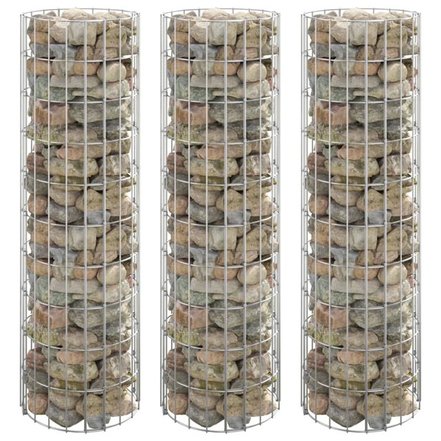 vidaXL Circular Gabion Raised Beds 3 pcs Galvanised Steel Ø30x100 cm