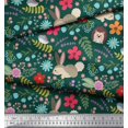 thumbnail image 3 of Soimoi Polyester Crepe Fabric Floral,Rabbit & Porcupine Cartoon Print Fabric by The Yard 52 Inch Wide, 3 of 4