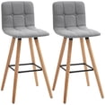 thumbnail image 1 of HOMCOM Bar Stool Set of 2 Upholstered Kitchen Stool w/ Wood Legs, Grey, 1 of 10