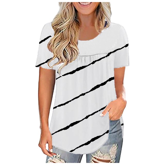 Pompotops Mode Femmes Dentelle Patchwork Imprimé Manches Courtes Col Rond Décontracté Hauts Blouse