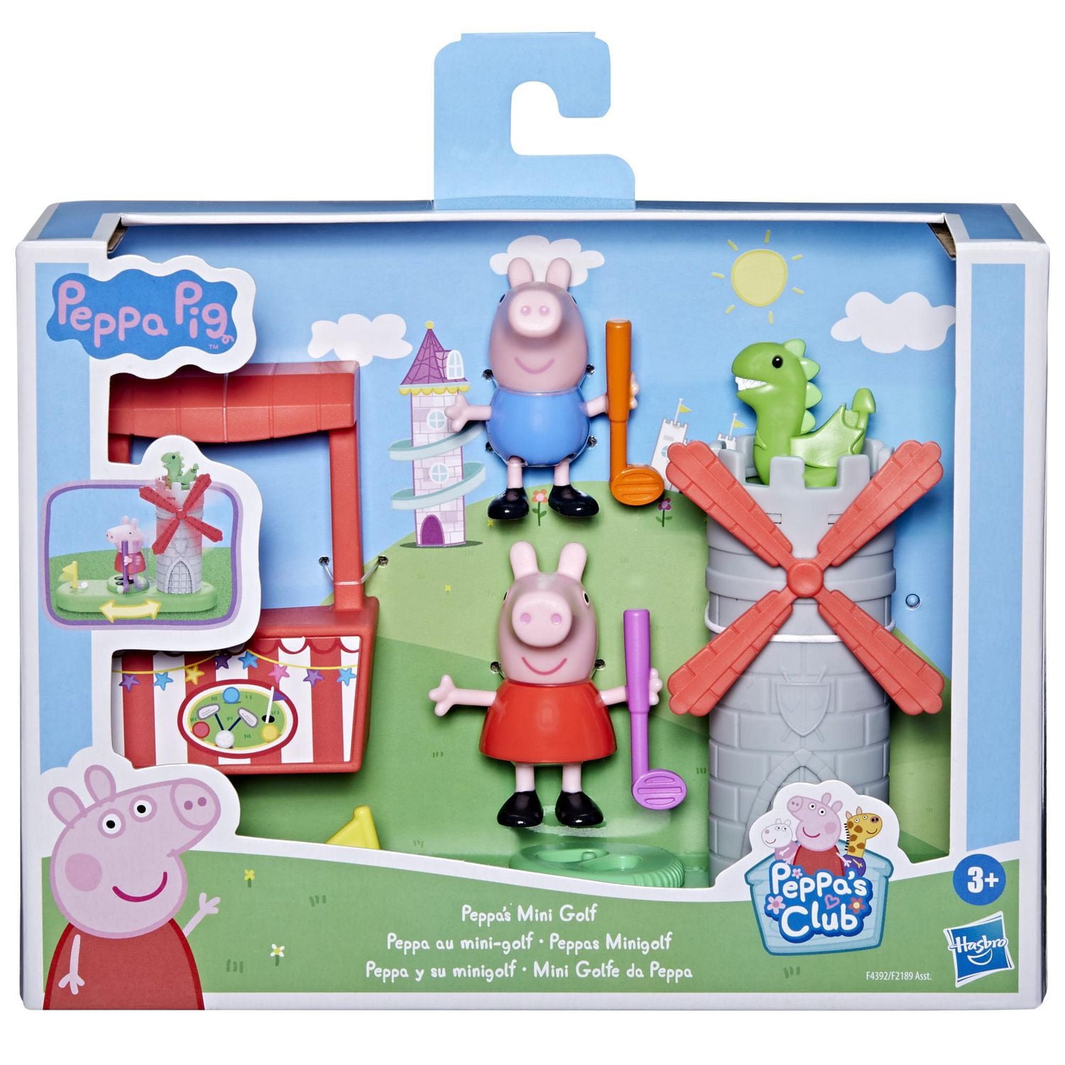 Peppa Pig Peppa's Club Peppa au mini-golf, jouet préscolaire avec 2 figurines et moulin à vent, dès 3 ans