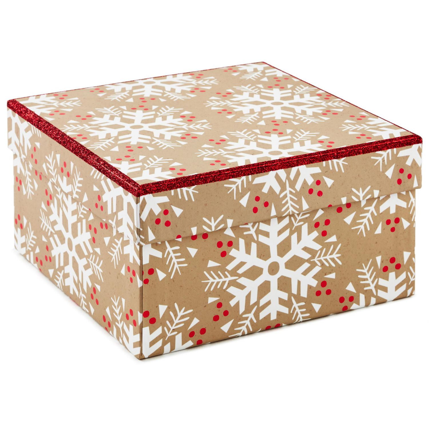 Petite boîte-cadeau de Noël avec couvercle – Hallmark (Flocons de neige blancs et accents rouges)