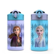 Zak Designs Bouteille d'Eau pour Enfants Disney 2 Pcs 16 oz en Plastique avec Bec à Bouton-Poussoir et Couvercle Verrouillable, la Reine des Neiges Anna Elsa