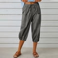 thumbnail image 1 of DPTALR Women Summer Casual Loose Bandage Button Pocket Solid Trousers Capris Pants, 1 of 6