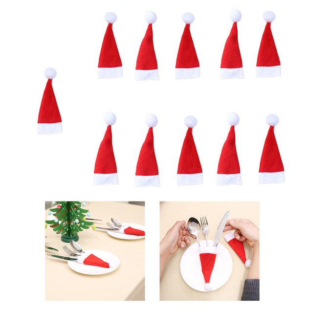 Oleegame 1PC Stainless Steel Cutlery Set Tool Christmas Set Christmas Fork 11PCS Hat Tableware Decorative Storage Home Decor Red