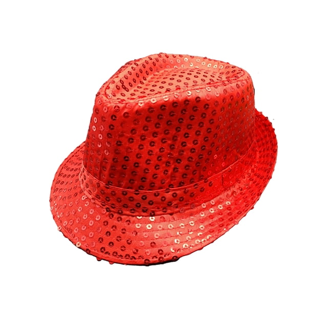 Eandarui Women Men Sequin Fedora Hat Disco Hat Jazz Dance Hat Hip-Hop Rapper Stage Performance Red One Size
