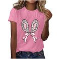 thumbnail image 3 of Plebaso T-Shirts Graphiques de Pâques pour Femmes à Manches Courtes, T-Shirts Imprimés pour Femmes, Décontractés, Amples, d'Extérieur, Hauts Basiques, 3 of 4