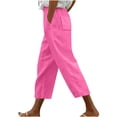thumbnail image 1 of Pantalons Capris à Taille Élastique pour Femmes, Coupe Évasée Raccourcie, Jambe Échancrée, Grande Taille, Polyester, Pantalons Courts pour Dames, Pantalons Capris Style C-114 Roses 3TG, 1 of 1
