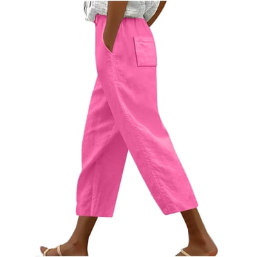 Cameland Plus Size Capris Pants for Women Fashion Elastic Waist Straight Pants Casual Pants with Drawstring