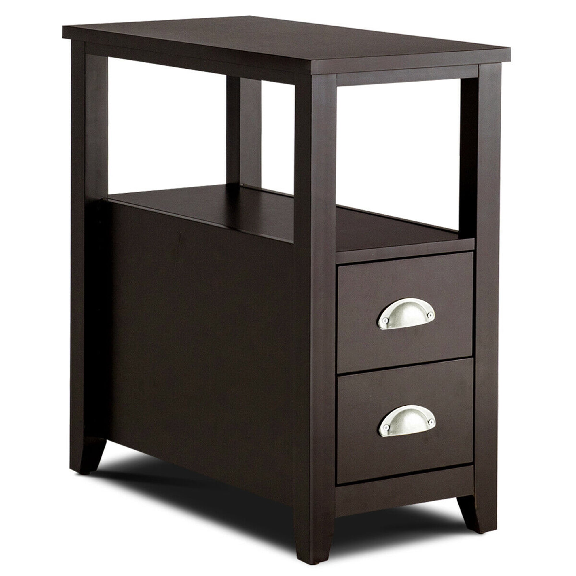 Gymax End Table Space-Saving Rectangular Bedside Table W/ 2 Drawers & Shelf Espress