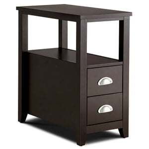 Gymax End Table Space-Saving Rectangular Bedside Table W/ 2 Drawers & Shelf Espress