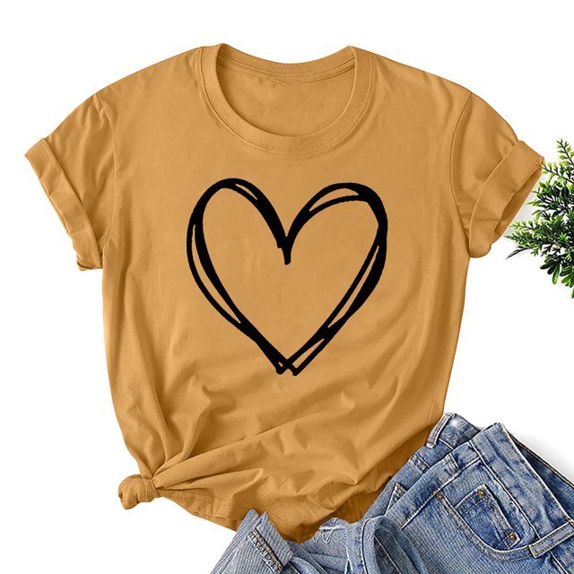 Styesk T-Shirts pour Femmes Confortables Doux Col Rond T-Shirts Chandail Mode Léger Manches Courtes T-shirt Saint-Valentin Graphique Décontracté Grande Taille Hauts Imprimé Cœur Hauts de Sortie