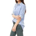 thumbnail image 4 of INSPIRE CHIC Chemises pour Femmes à Boutons, Manches Longues Retroussables, Col à Revers, L Bleu Pâle, 4 of 6