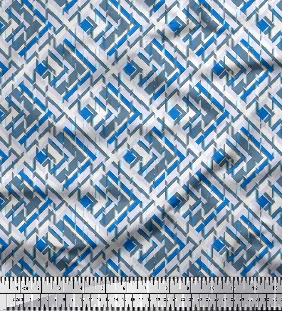 Soimoi Georgette Viscose Fabric Diagonal Check Printed Craft Fabric by The Yard 42 Inch Wide