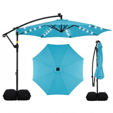 Costway 10 FT Solar Offset Hanging Umbrella Patio Cantilever Umbrella with 32 LED Lights Turquoise