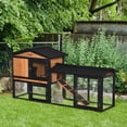 thumbnail image 2 of PawHut Wooden Rabbit Hutch Bunny House with Run, Slide-out Tray, Black, 69", 2 of 10