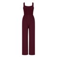 thumbnail image 4 of Scyoekwg Combinaison pour Femme Été Décontractée Combinaison Froncée Col Combinaison de Travail Sans Manches Pantalon à Jambe Grand Mode Légère Confortable Classique Combinaison de Couleur Unie (Rouge, TG), 4 of 7