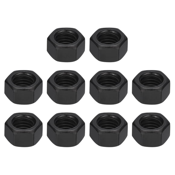 Unique Bargains 1/2-13 Hex Nuts, Carbon Steel Grade 8.8 Black Oxide Hexagon Nut for Screw Bolt, 10 of Pack