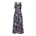 thumbnail image 4 of Pisexur Robes pour Femmes à Col en V Sans Manches Robe Maxi Taille Élastique Robe Évasée à Étages Robe d'Été Mode à Imprimé Floral Robe de Bal d'Été Décontractée Ample Longue Robe Confortable Fluide Robe Portefeuille pour Plage Vacances, 4 of 5