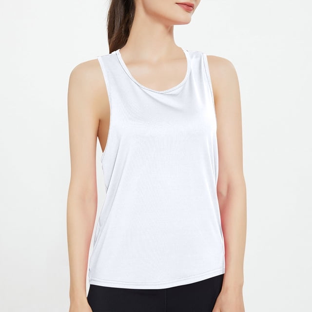 BLCHUNen Camisoles pour Femmes Col Rond Chandail Sans Manches Dos Ouvert Léger Extensible Décontracté Sport Actif Gym Blouses Tendance