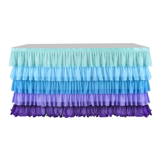 RKSTN Jupe de Bureau en Tulle Multicolore de 9 Pieds pour Tables Rectangulaires et Rondes, Nappe Plissée à Volants Résistante aux Plis, Jupe de Table Tutu Blanche à Volants pour Décoration de Table de Gâteau Dessert Buffet Banquet Souper