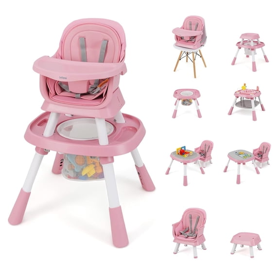 OLAKIDS Chaise Haute 9 en 1, Chaise Haute Convertible pour Bébés et Tout-Petits, Ensemble Table et Chaise avec Blocs de Construction, Siège Rehausseur pour Repas de Nourrisson, Tabouret pour Enfants avec Activités Cuisine de Jeu pour Enfants
