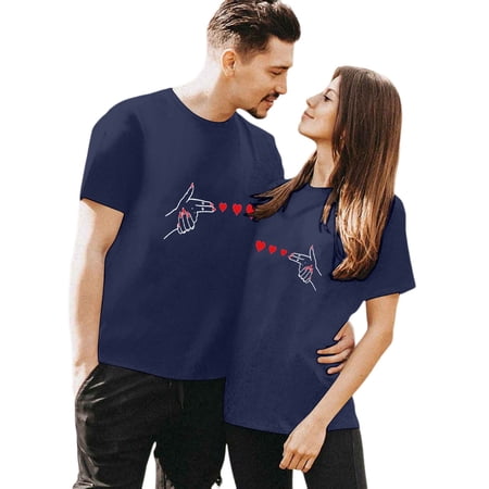 LUOGENLI T-shirts pour Femme pour Femmes T-Shirt pour Couple Imprimé Col Rond Manches Courtes T-Shirt 4xlt T-shirts pour Femmes T-shirts Graphiques T-shirts de la Saint-Valentin Bleu Foncé TTG