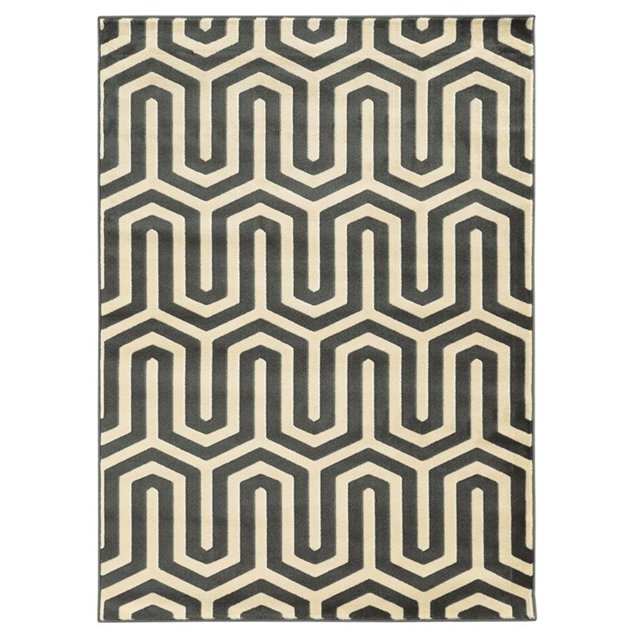 Tapis Rectangulaire TANGENT 8X10 ROMA avec Motif Géométrique en zigzag en Charbon et Gris, Fabriqué en Polypropylène 100 % avec une texture Tissée Mécaniquement et un Endos en latex, Idéal pour Ajouter une Touche Moderne aux Intérieurs de la Maison.