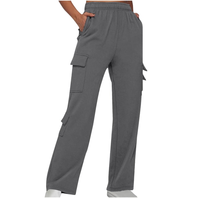 Timegard Womens Sweatpants Cargo Pants Elastic Waist Straight Leg Fall Casual Loose Workout Trousers