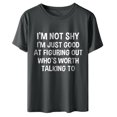 thumbnail image 4 of RXIRUCGD Hauts de Sortie pour Femmes Mode Été Décontracté Col Rond Imprimé Lettre Manches Courtes T-Shirt Chemises Femmes Gris Foncé, 4 of 8