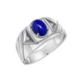 thumbnail image 2 of RYLOS Men's Rings 14K White Gold Ring Classic Designer Style 8X6MM Oval Gemstone & Diamond Ring Lapis Lazuli Birthstone Rings For Men Size 8, 2 of 6